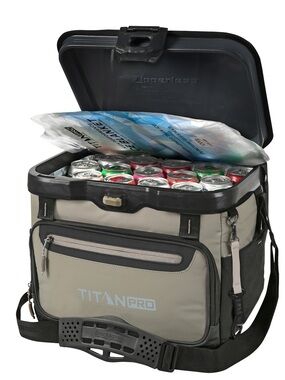 Titan Pro Cooler 40 Can Iceless Zipperless in Taupe Gray and Black